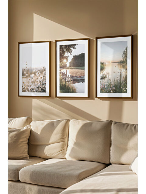 Artavessa 3 Parça Kahverengi Gerçek Ahşap Çerçeveli Tablo Seti - Model 8 - ERSY3KHVCRV8-3348