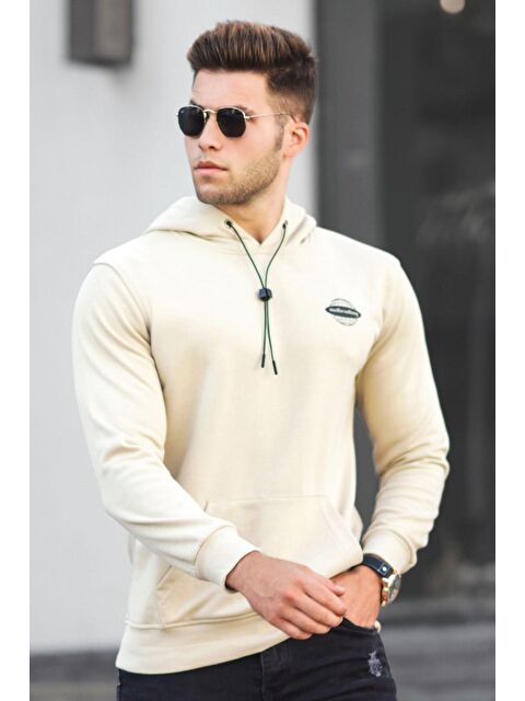 Madmext Bej Baskılı  Erkek Hoodie 5297 - S000062873-19928