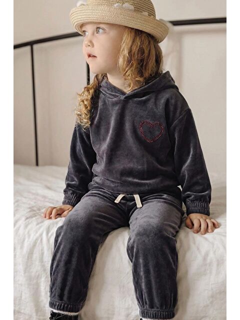 CİGİT Kapüşonlu Kadife Sweatshirt Takım 2-8 Yaş Siyah - S000491410-19351