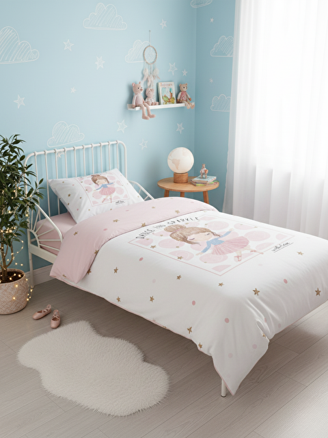 Evmila Çift Taraflı Balerin Kız Desenli Çarşafsız Takım Tek Kişilik Nevresim Takımı 160x220 Cm - S000123806-23173