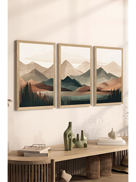 Artavessa 3 Parça Ahşap Çerçeve Görünümlü Mdf Tablo Seti - ERSYCRVSZ3SET18 - 33 x 48