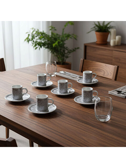 GÜRAL PORSELEN Camelia 12 Parça 6 Kişilik Kahve Fincan Takımı 6707 - S000484585-37646