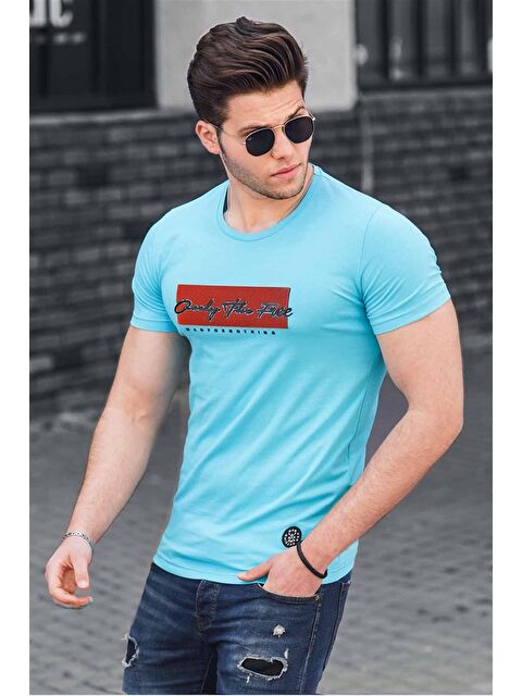 Madmext Baskılı Mavi Erkek %100 Pamuk Tişört 4589 - S000017314-17234