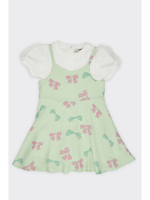 Panço Kız Bebek Desenli İki Parçalı Mint Elbise - S000253516-1180