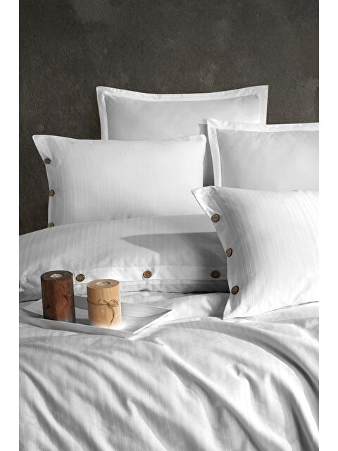 Nordqueen %100 Pamuk Çift Kişilik Düğmeli Nevresim Seti Arsida Beyaz - S000115246-20063