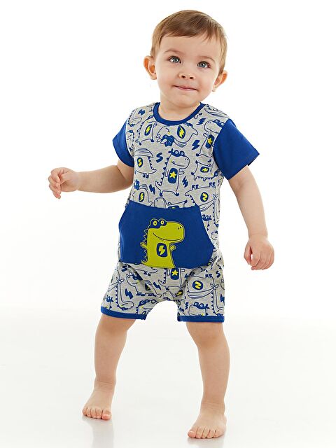 Denokids Super Dino Erkek Bebek Gri Yazlık Tulum - S000009827-20600