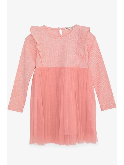 Breeze Kız Bebek Uzun Kollu Elbise Omuzu Fırfırlı Tüllü Somon Melanj (4 Yaş) - S000033402-24085