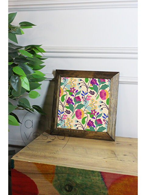 Artavessa Masif Ahşap Çerçeveli Taş Tablo Pano 16 x 16 cm - Bahar ve Çiçek 4 - 16 x 16