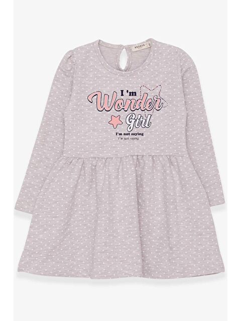 Breeze Kız Çocuk Elbise Puantiye Desenli Yazı Baskılı Bej Melanj (3-4 Yaş) - S000070105-19927