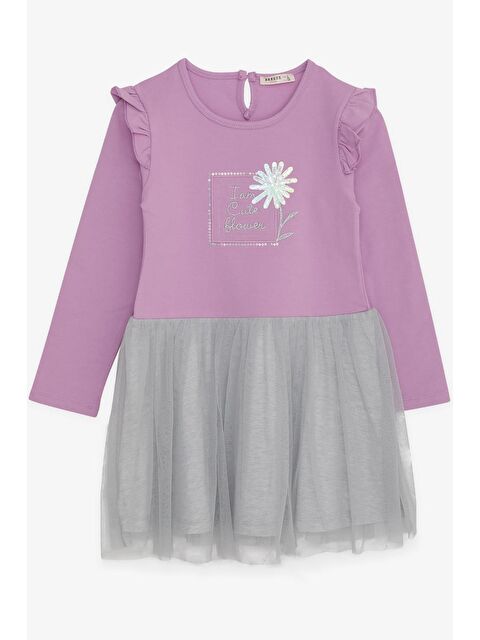 Breeze Kız Çocuk Uzun Kollu Elbise Pullu Çiçek Baskılı Lila (3 Yaş) - S000070108-17878