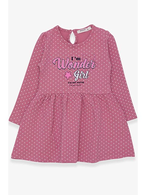 Breeze Kız Çocuk Elbise Puantiye Desenli Yazı Baskılı Gülkurusu (3 Yaş) - S000070105-20028