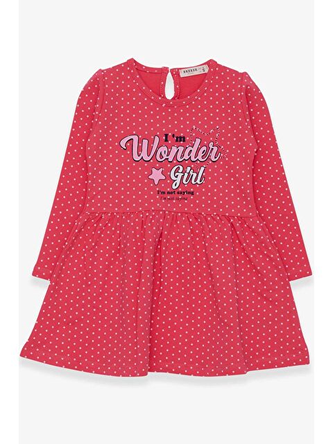 Breeze Kız Çocuk Elbise Puantiye Desenli Yazı Baskılı Mercan (3-6 Yaş) - S000070105-19963