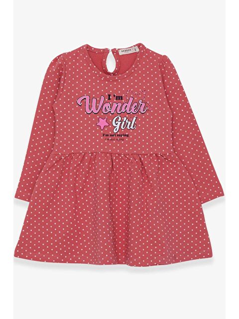 Breeze Kız Çocuk Elbise Puantiye Desenli Yazı Baskılı Kiremit (3-7 Yaş) - S000070105-18657