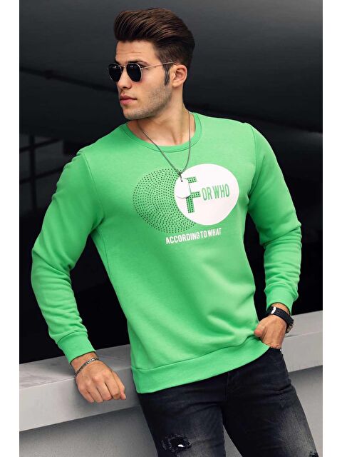 Madmext Yeşil Baskılı Bisiklet Yaka Sweatshirt 4756 - S000062878-18194