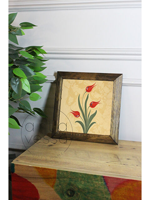 Artavessa Masif Ahşap Çerçeveli Taş Tablo Pano 26 x 26 cm - Ebru Sanatı 5 - 16 x 16