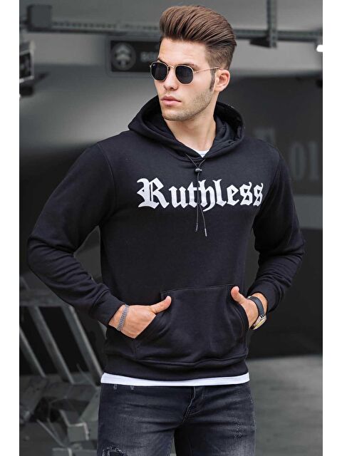 Madmext Siyah Baskılı  Erkek %100 Pamuk Hoodie 4747 - S000062879-19351