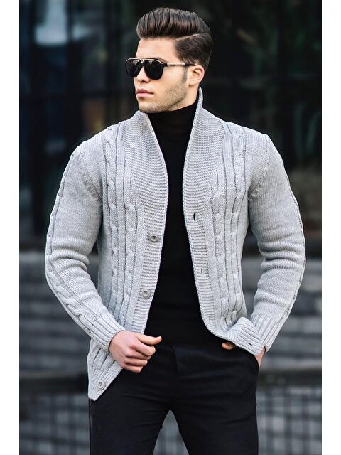 Madmext Gri Örgülü Hırka 9053 - S000050843-20600