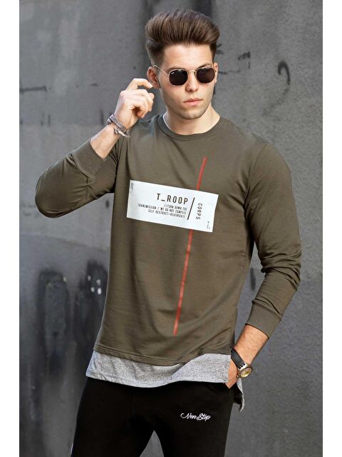 Madmext Haki Baskılı Erkek Sweatshirt 2194 - S000062880-18547