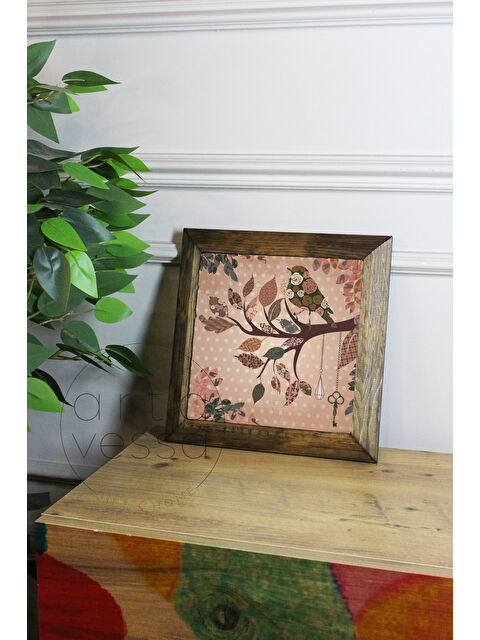 Artavessa Masif Ahşap Çerçeveli Taş Tablo Pano 26 x 26 cm - Bahar ve Kuşlar 8 - 16 x 16