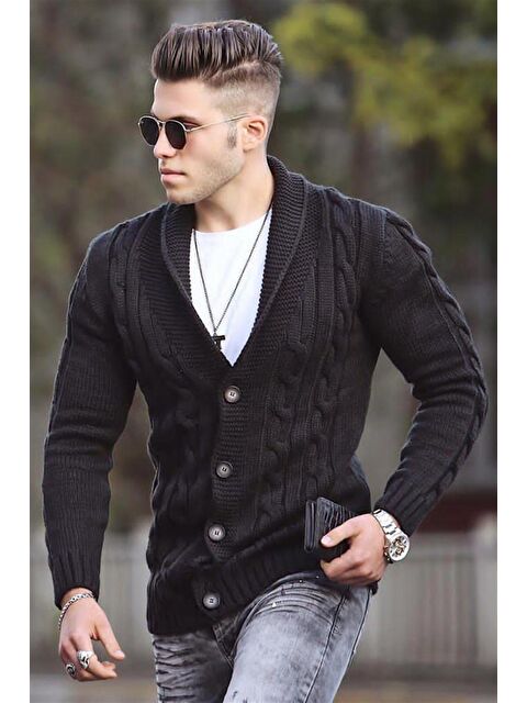 Madmext Siyah Örgülü Hırka 9053 - S000050843-19351