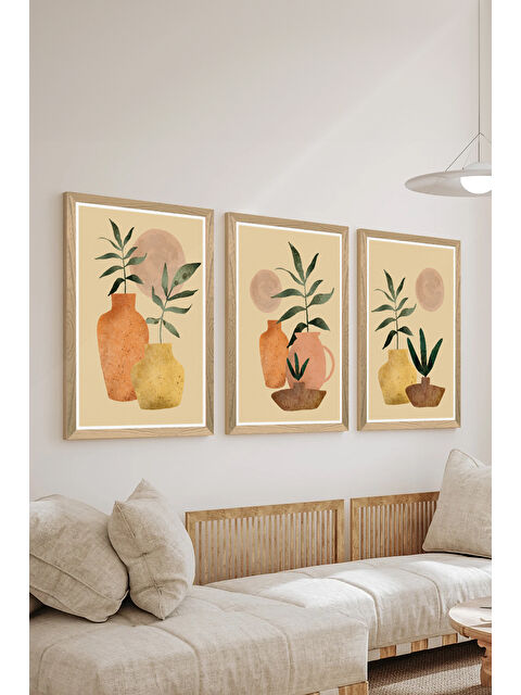 Artavessa 3 Parça Ahşap Çerçeve Görünümlü MDF Poster Tablo Seti - Set 106 - MDF3DSOHOSET106-3348