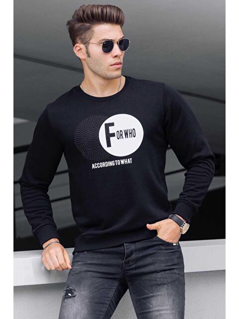 Madmext Siyah Baskılı Bisiklet Yaka Sweatshirt 4756 - S000062878-19351