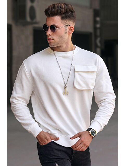 Madmext Ekru Bisiklet Yaka Sweatshirt 5320 - S000062869-19965