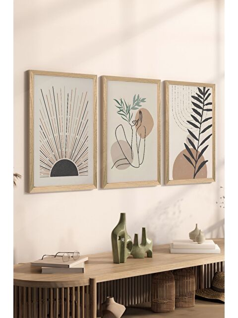 Artavessa 3 Parça Ahşap Çerçeve Görünümlü MDF Poster Tablo Seti - Set 18 - MDF3DSOHOSET18-2030
