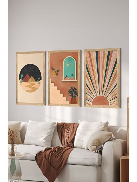 Artavessa 3 Parça Ahşap Çerçeve Görünümlü MDF Poster Tablo Seti - Set 5 - MDF3DSOHOSET5-2030