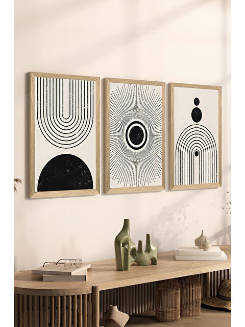 Artavessa 3 Parça Ahşap Çerçeve Görünümlü MDF Poster Tablo Seti - Set 6 - MDF3DSOHOSET6-3348