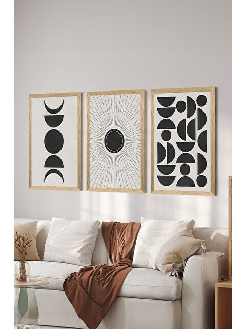 Artavessa 3 Parça Ahşap Çerçeve Görünümlü MDF Poster Tablo Seti - Set 73 - MDF3DSOHOSET73-2030