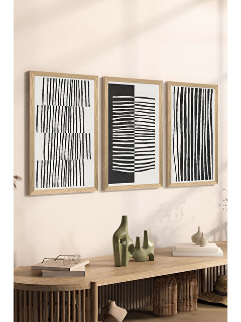 Artavessa 3 Parça Ahşap Çerçeve Görünümlü MDF Poster Tablo Seti - Set 78 - MDF3DSOHOSET78-1520