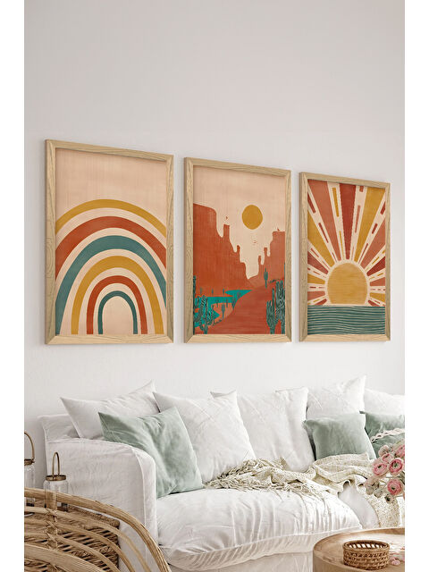 Artavessa 3 Parça Ahşap Çerçeve Görünümlü MDF Poster Tablo Seti - Set 8 - MDF3DSOHOSET8-1520