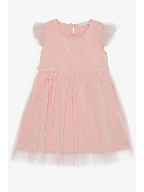 Breeze Kız Çocuk Elbise Simli Tüllü Fırfırlı Somon (3-5 Yaş) - S000070160-24085