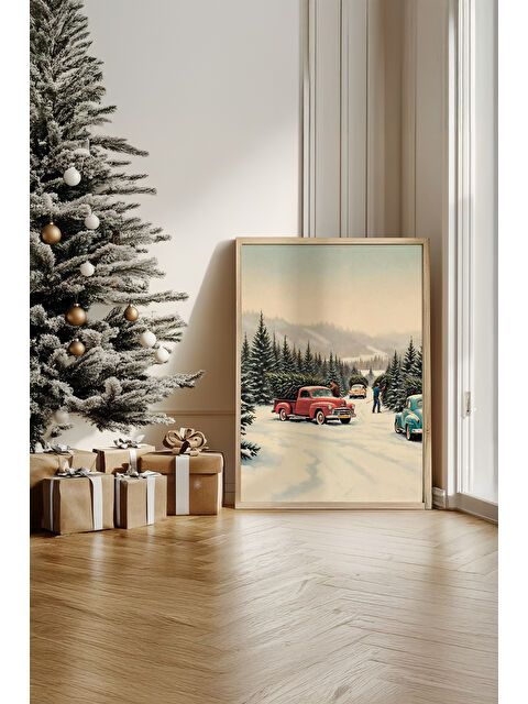 Artavessa Tek Parça Gerçek Ham Ahşap Çerçeveli Yılbaşı(New Year) Temalı Tablo - Model 14 - NWYEARSNGMDL14-5070