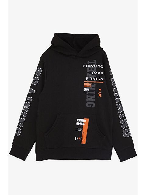 Breeze Erkek Çocuk Sweatshirt Kapüşonlu Kanguru Cepli Siyah (9-12 Yaş) - S000103711-19351
