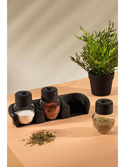Porsima L-00372 3'lü Plastik Standlı Baharatlık Takımı Tuzluk Baharatlık Seti - S000292408-1720