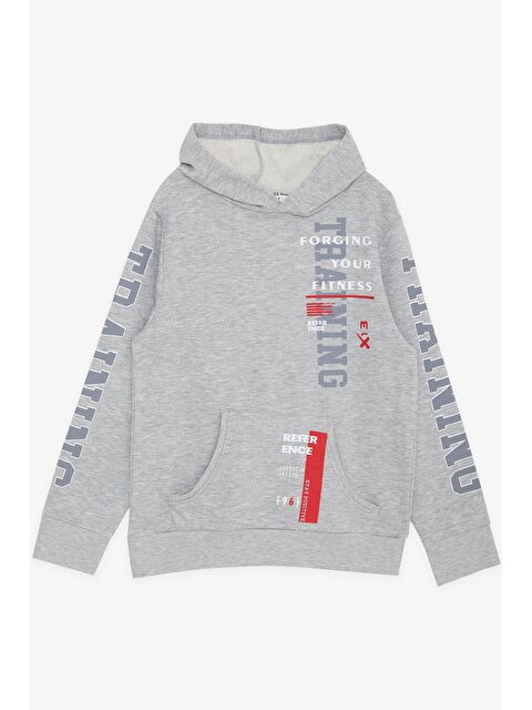Breeze Erkek Çocuk Sweatshirt Kapüşonlu Kanguru Cepli Gri Melanj  9 12 Yaş - S000103711-37204