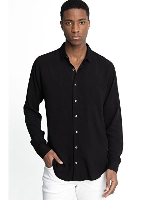 TUDORS Slim Fit Dar Kesim Uzun Kol Dökümlü Viskon Şık Erkek Gömlek