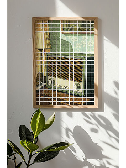 Artavessa Tek Parça Gerçek Ham Ahşap Çerçeveli Popart Kare Çizgili Tablo - Model 10 - POPKARE10-5070