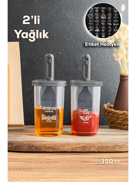 Porsima 0520 2'li Etiketli Silikon Fırçalı Yağlık Sirkelik - Yağdanlık-sosluk Erzak Saklama Kabı 350 Cc - S000292422-29666