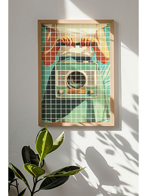 Artavessa Tek Parça Gerçek Ham Ahşap Çerçeveli Popart Kare Çizgili Tablo - Model 11 - POPKARE11-3348