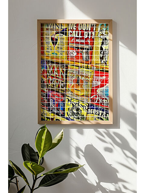 Artavessa Tek Parça Gerçek Ham Ahşap Çerçeveli Popart Kare Çizgili Tablo - Model 13 - POPKARE13-3348