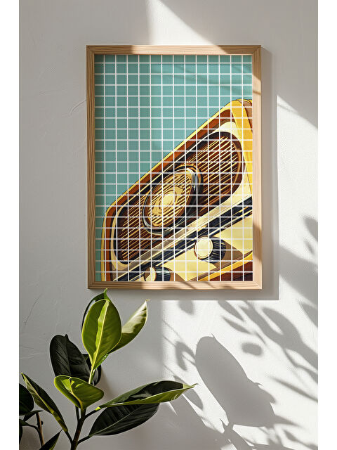 Artavessa Tek Parça Gerçek Ham Ahşap Çerçeveli Popart Kare Çizgili Tablo - Model 9 - POPKARE9-3348