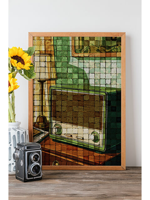 Artavessa Tek Parça Gerçek Ham Ahşap Çerçeveli Popart Mosaic Çizgili Tablo - Model 10 - POPMOSAIC10-3348