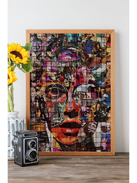 Artavessa Tek Parça Gerçek Ham Ahşap Çerçeveli Popart Mosaic Çizgili Tablo - Model 18 - POPMOSAIC18-5070