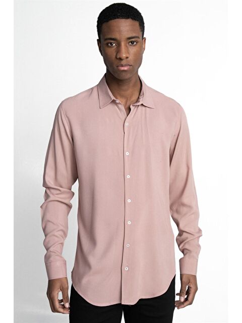 TUDORS Slim Fit Dar Kesim Uzun Kol Dökümlü Viskon Şık Erkek Gömlek