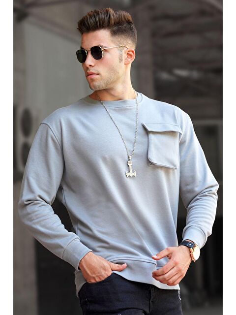 Madmext Boyalı Gri Bisiklet Yaka Sweatshirt 5320 - S000062869-22875