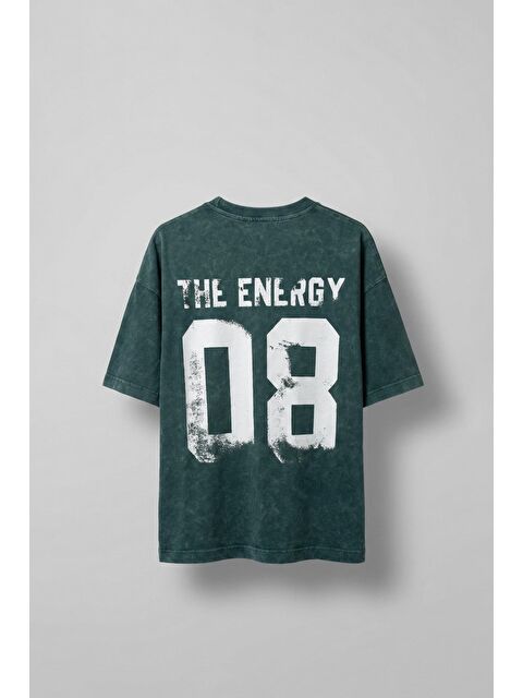 Abluka Online Erkek Eskitme Efektli Yıkamalı Baskılı Oversize T-Shirt Yeşil - S000378311-18194
