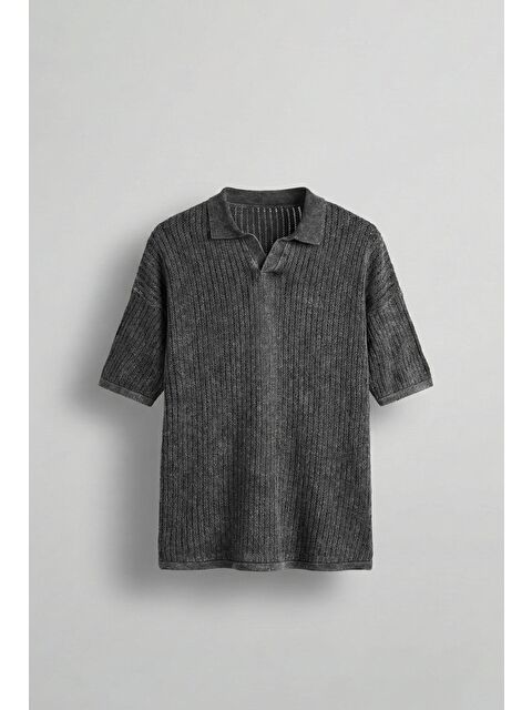 Abluka Online Erkek Polo Yaka Regular Fit Triko T-Shirt Siyah - S000378107-19351